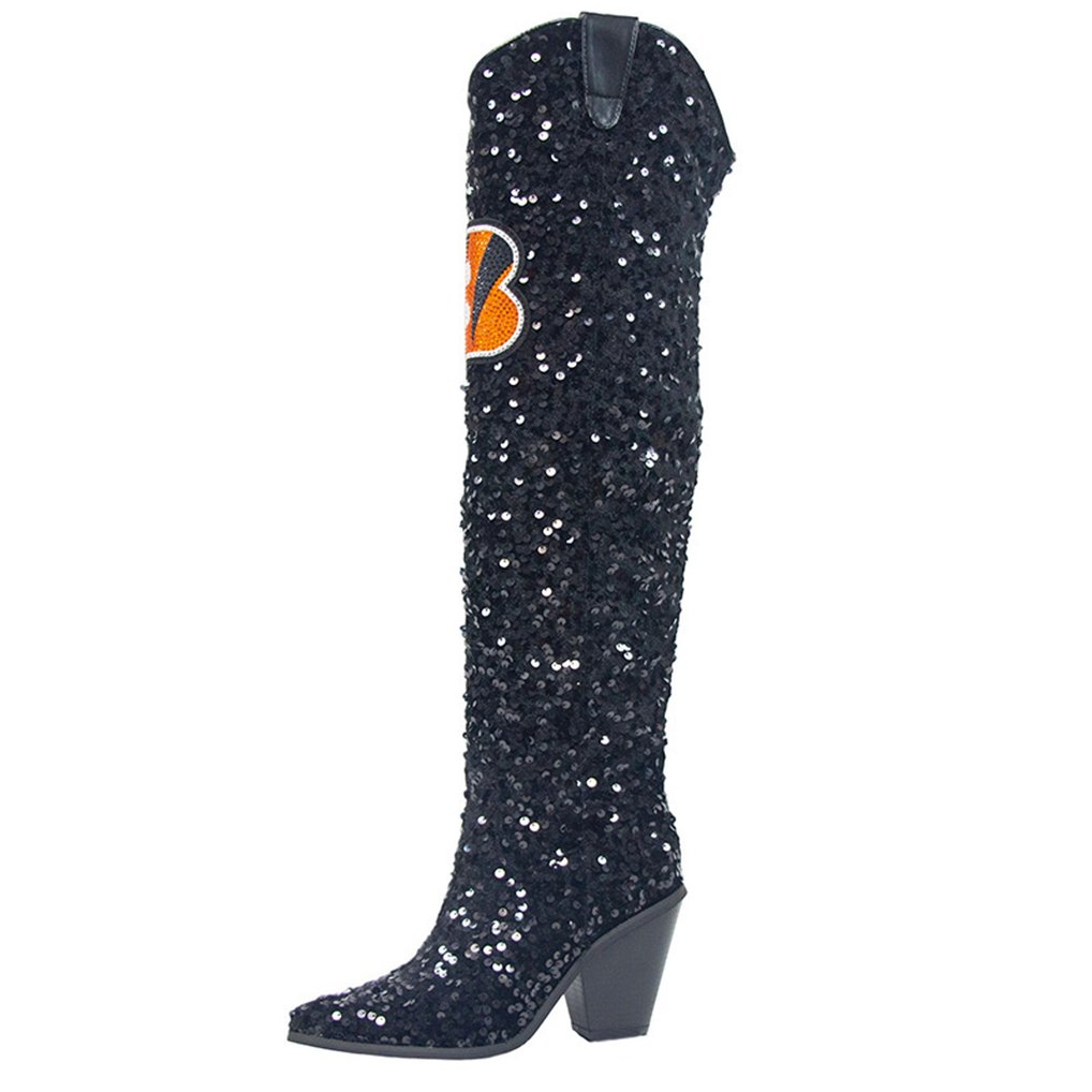  Cincinnati Bengals FABGATING by Cuce Women's Over-the-Knee Sequin Boots - Black