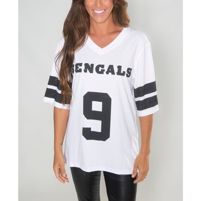 Joe Burrow Cincinnati Bengals FABGATING by Cuce Women's Crystal V-Neck Tunic - White