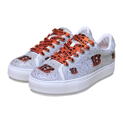  Cincinnati Bengals FABGATING by Cuce Women's Crystal Team Logo Sneakers - White
