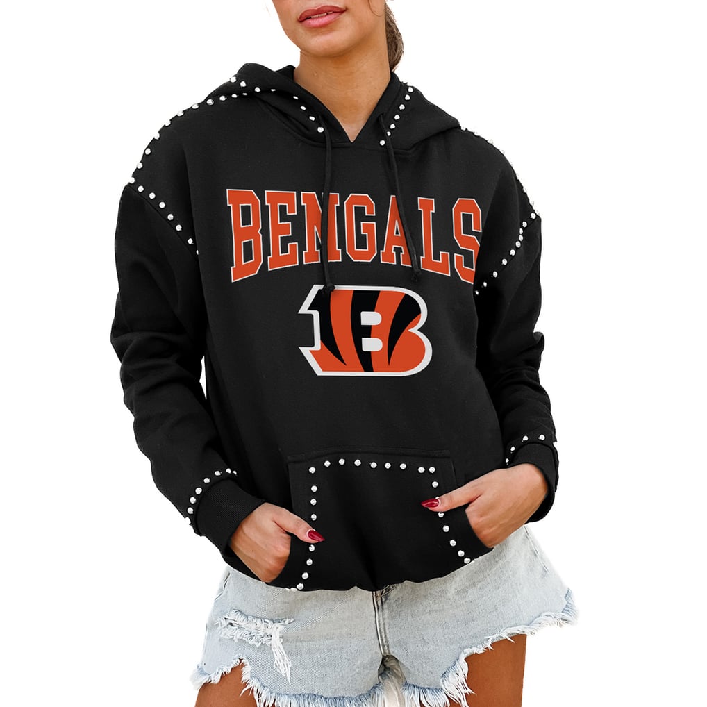 Cincinnati Bengals Gameday Couture Women's Oversized Catch the Vibe Studded Pullover Hoodie - Black