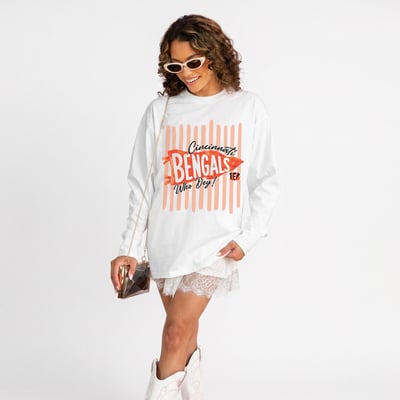 Cincinnati Bengals Gameday Couture Women's Rally Stripe Oversized Long Sleeve T-Shirt - White