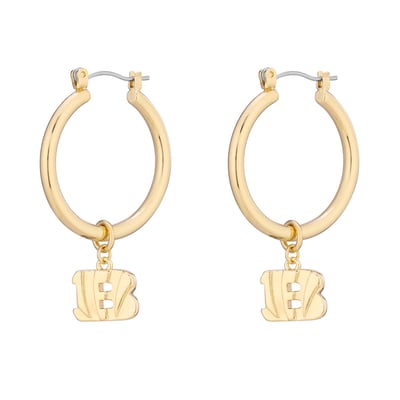  Cincinnati Bengals LUV AJ Women's XL Logo Charm Hoop Earrings - Gold