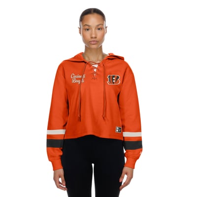 Cincinnati Bengals New Era Women's Throwback Lace-Up Hoodie - Orange
