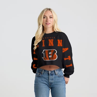 Cincinnati Bengals Spirit Jersey Women's Cropped Long Sleeve T-Shirt - Black