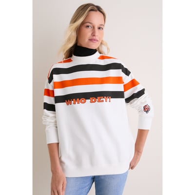 Cincinnati Bengals Tuckernuck Women's Stripe Sweatshirt - White/Orange