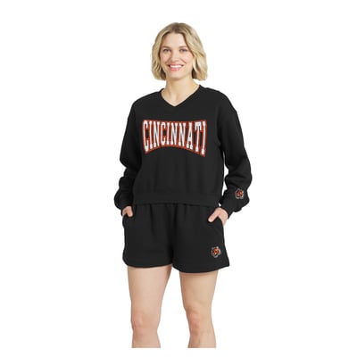 Cincinnati Bengals WEAR by Erin Andrews Fleece V-Neck Lounge Set - Black
