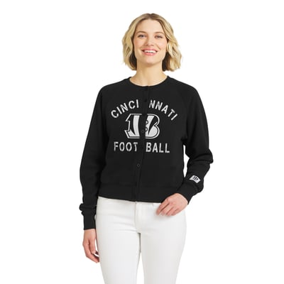  Cincinnati Bengals WEAR by Erin Andrews Women's Heathered Crew Cardigan Sweater - Black
