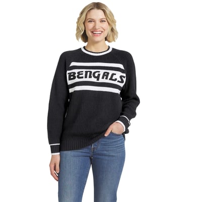  Cincinnati Bengals WEAR by Erin Andrews Women's Raglan Shaker Sweater - Black