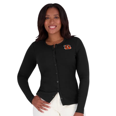 Cincinnati Bengals WEAR by Erin Andrews Women's Ribbed Full-Button Cardigan Sweater - Black