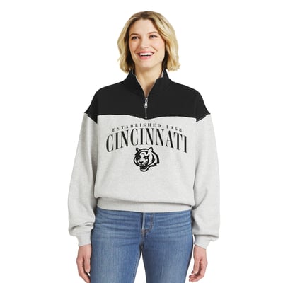  Cincinnati Bengals WEAR by Erin Andrews Women's Colorblock Half-Zip Pullover - Heather Gray