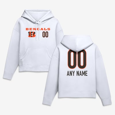 Cincinnati Bengals Women's Touchdown Wordmark Personalized Name & Number Hoodie - White