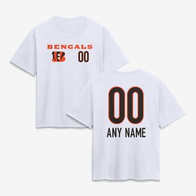 Cincinnati Bengals Women's Touchdown Wordmark Personalized Name & Number T-Shirt - White