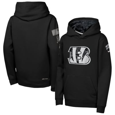  Cincinnati Bengals Nike Youth 2026 Salute to Service Club Fleece Pullover Hoodie  - Black