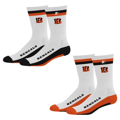 Cincinnati Bengals Starter Youth Starter Stripe Top End Two-Pack Crew Socks Set - White
