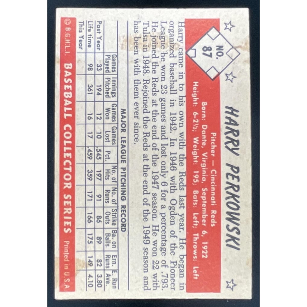 1953 Bowman Color #87 Harry Perkowski