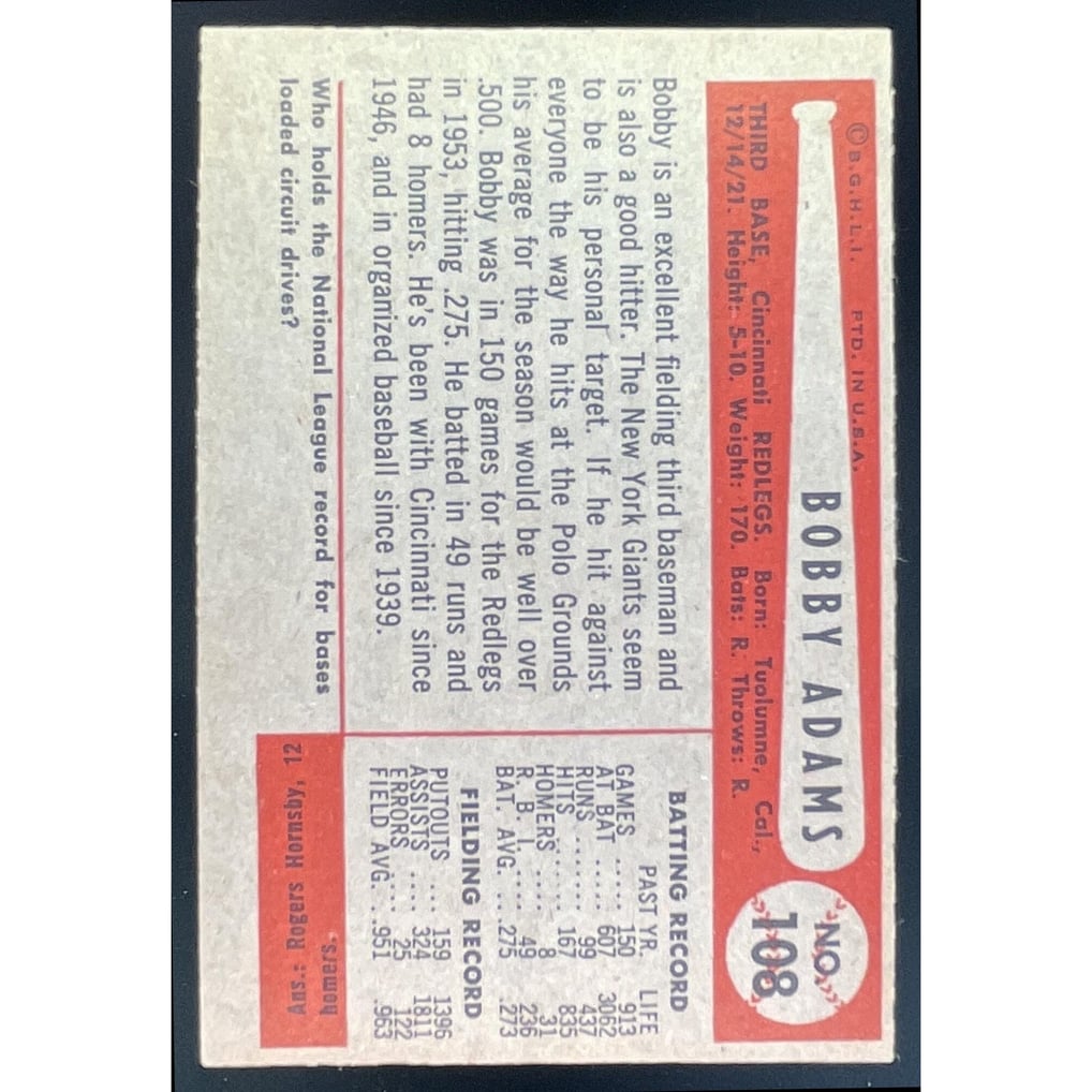 1954 Bowman #108 Bobby Adams