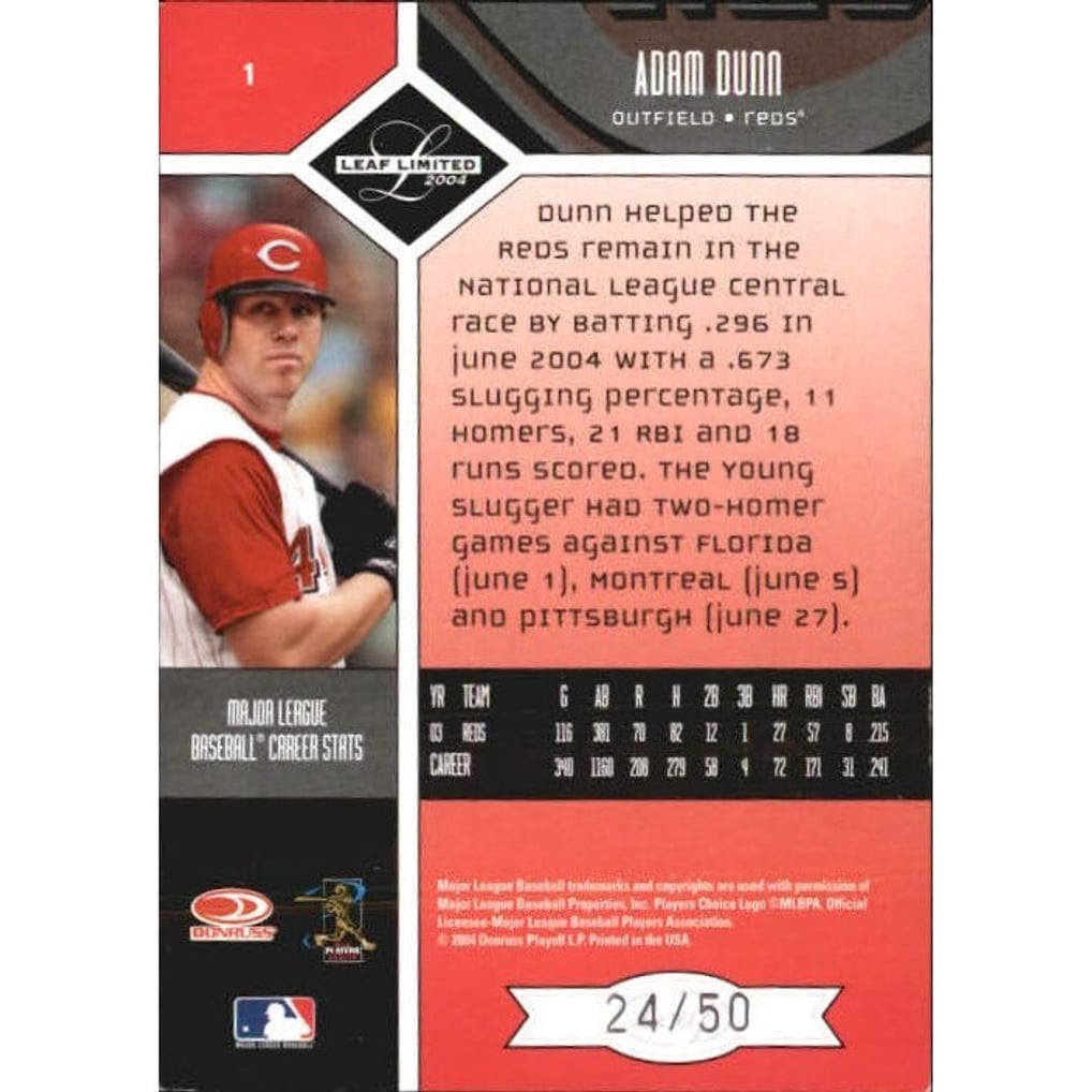 2004 Leaf Limited Silver Spotlight #1 Adam Dunn A