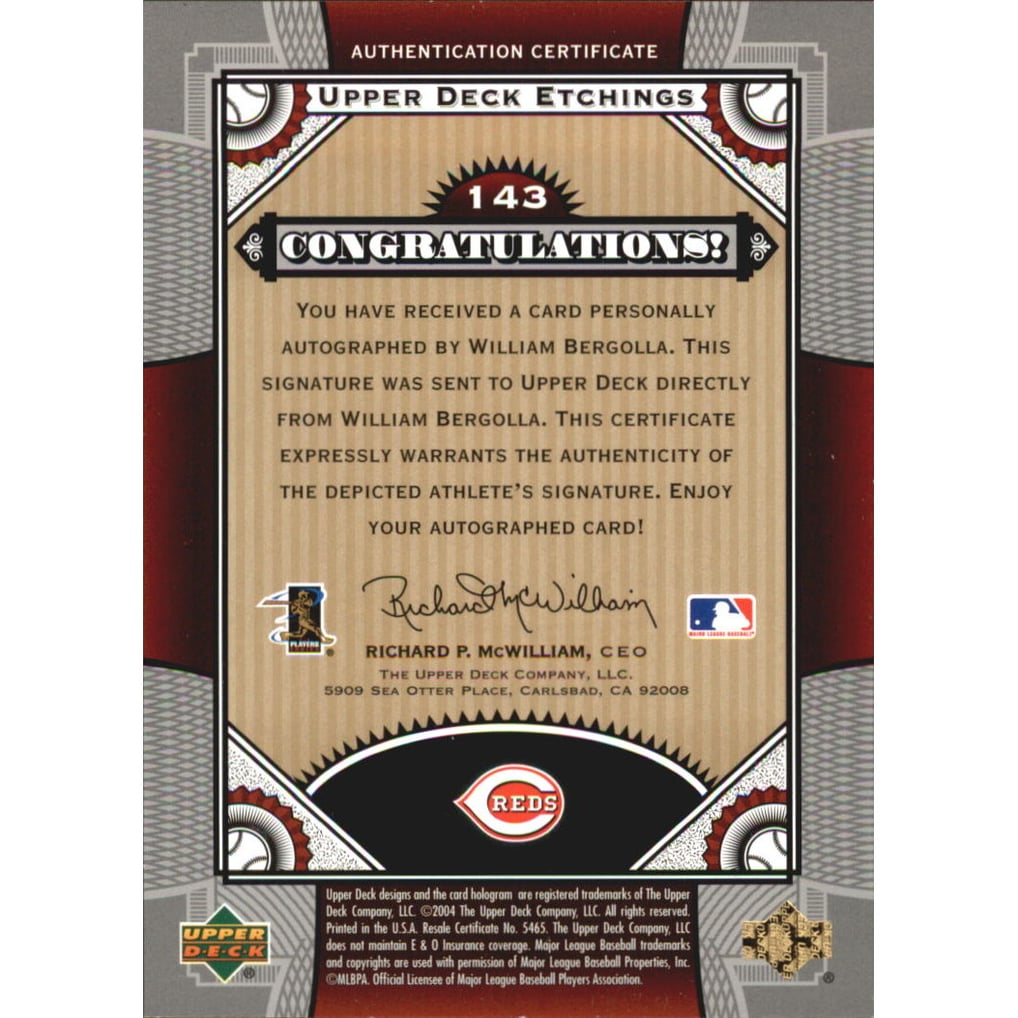 2004 Upper Deck Etchings Blue Ink #143 William Bergolla FE