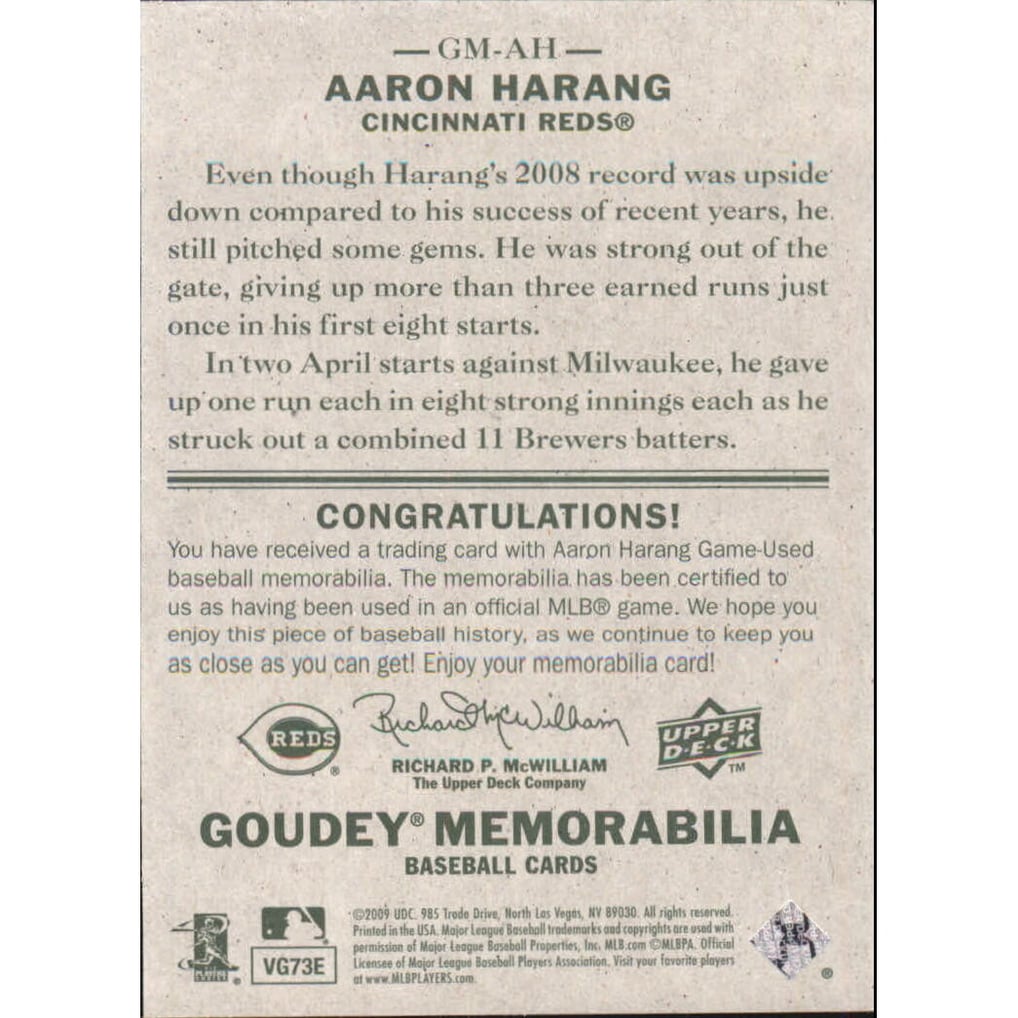 2009 Upper Deck Goudey Memorabilia #GMAH Aaron Harang