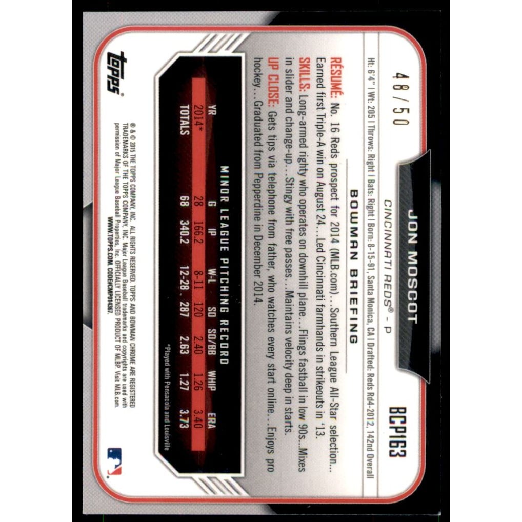 2015 Bowman Chrome Prospects Gold Refractors #BCP163 Jon Moscot