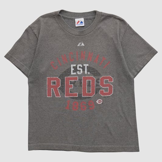 Cincinnati Reds Majestic 2010s T-shirt - Dark Heather Gray - XS by Fanatics Real Vintage
