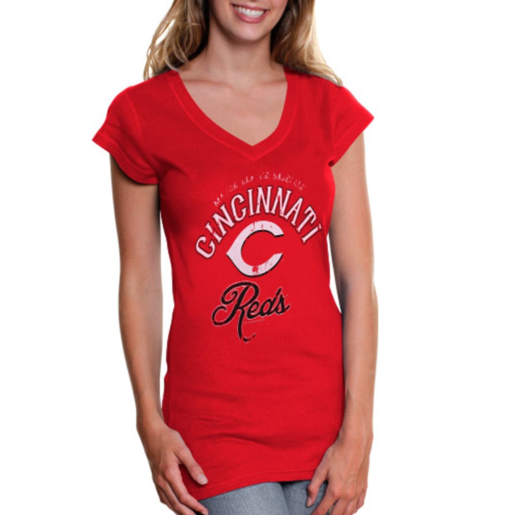 Cincinnati Reds Women's Vintage Block V-Neck Slim Fit T-Shirt - Red