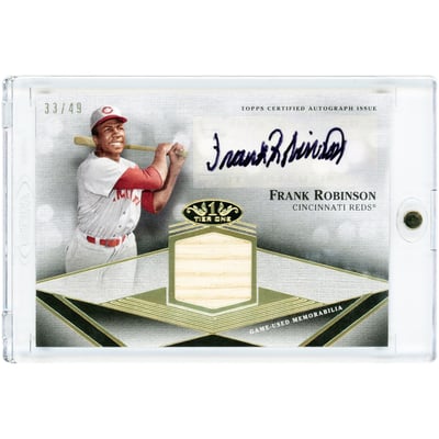 Frank Robinson Cincinnati Reds Autographed 2022 Topps Tier One Game Used Bat Relic #T1AR-FR #33/49 Card