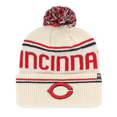 Cincinnati Reds '47 Quattrle Cuffed Knit Hat with Pom - Natural