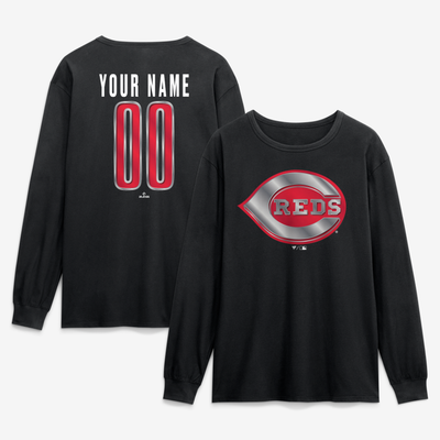Cincinnati Reds  Forged Mascot Personalized Name & Number Long Sleeve T-Shirt - Black