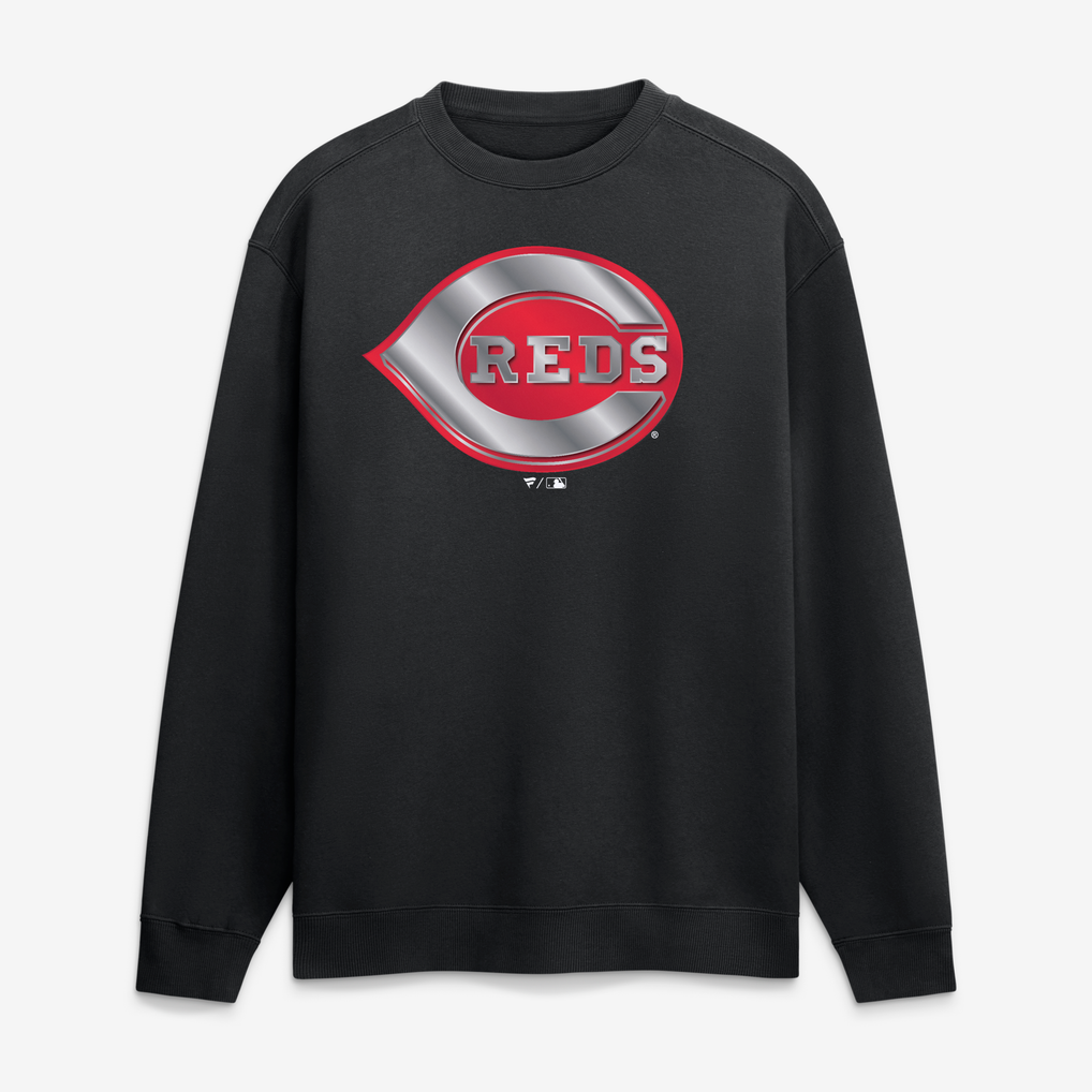 Cincinnati Reds  Metallic Mascot Personalized Name & Number Sweatshirt - Black