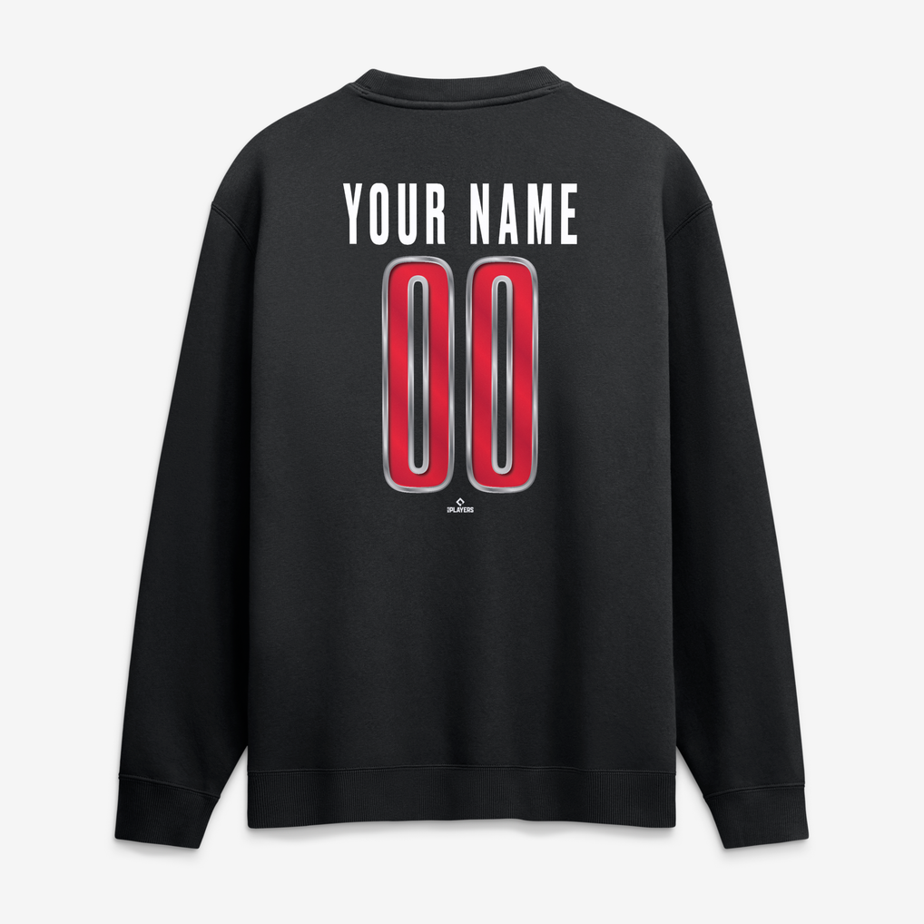 Cincinnati Reds  Metallic Mascot Personalized Name & Number Sweatshirt - Black