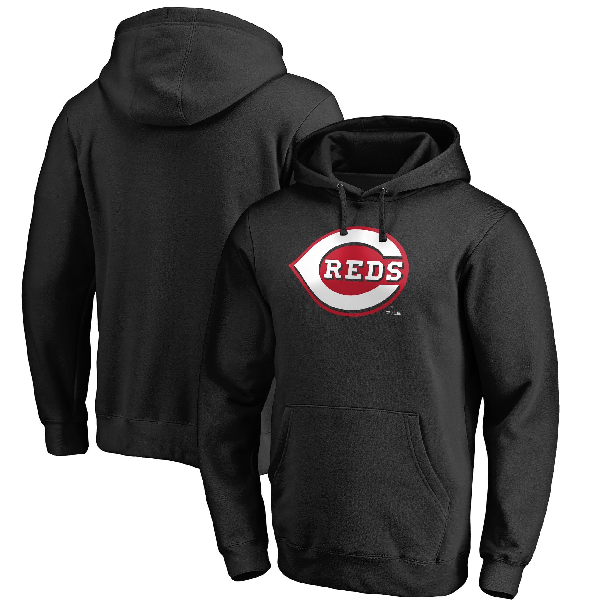 Men's Cincinnati Reds Black Official Wordmark Fitted Pullover Hoodie