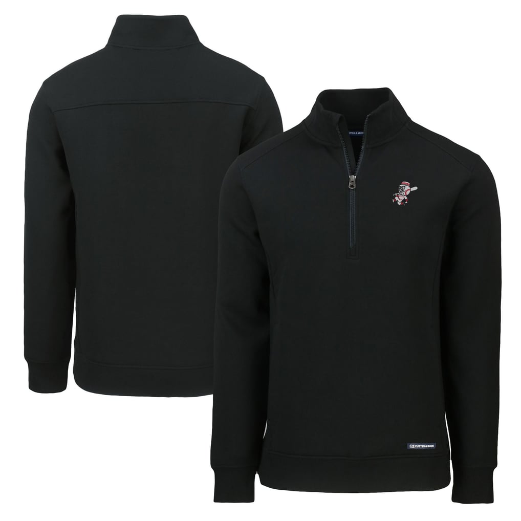  Cincinnati Reds Cutter & Buck Cooperstown Collection Roam Eco Recycled Quarter-Zip Pullover - Black
