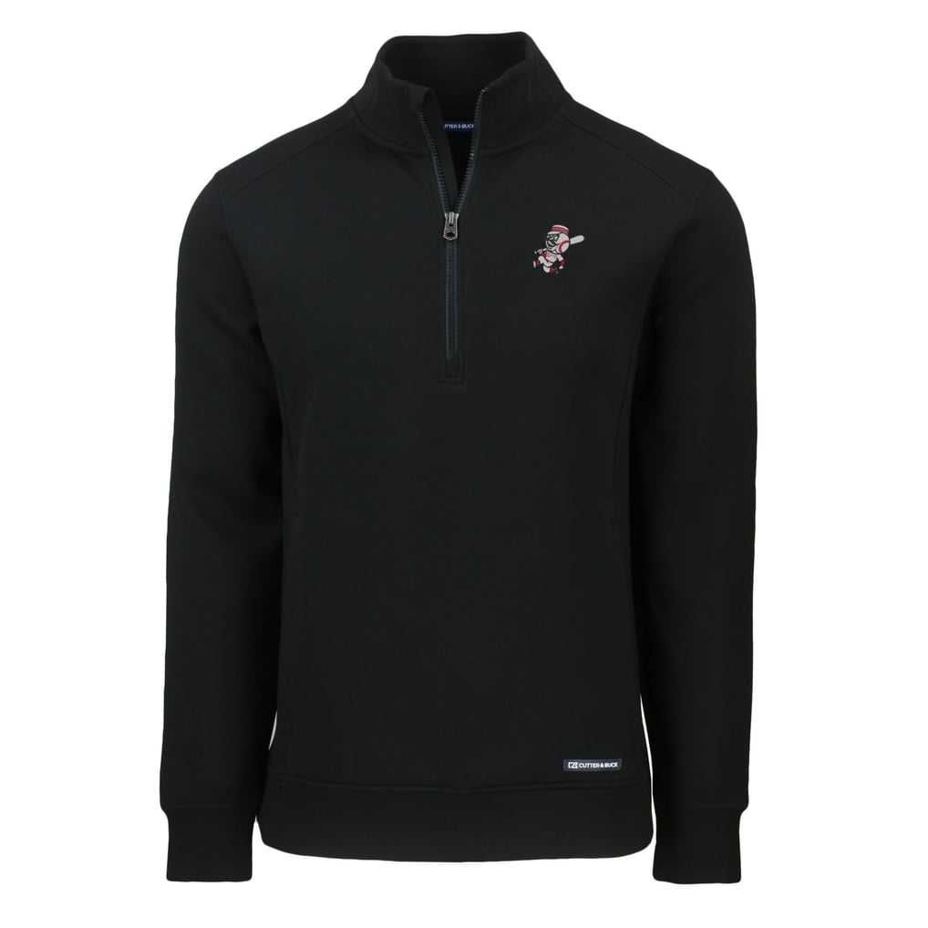  Cincinnati Reds Cutter & Buck Cooperstown Collection Roam Eco Recycled Quarter-Zip Pullover - Black