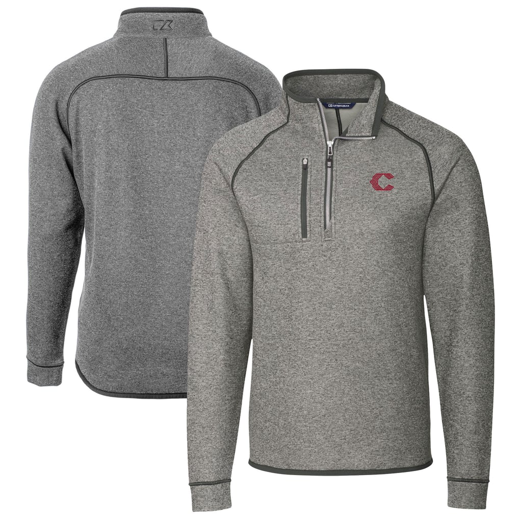 Cincinnati Reds Cutter & Buck City Connect Mainsail Sweater-Knit Half-Zip Pullover Jacket - Heather Gray