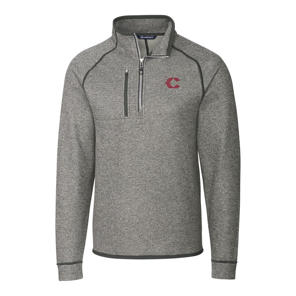 Cincinnati Reds Cutter & Buck City Connect Mainsail Sweater-Knit Half-Zip Pullover Jacket - Heather Gray