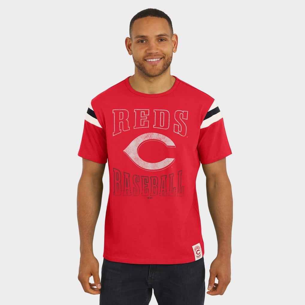Cincinnati Reds Darius Rucker Collection by Fanatics Distressed Sleeve Stripe T-Shirt - Red