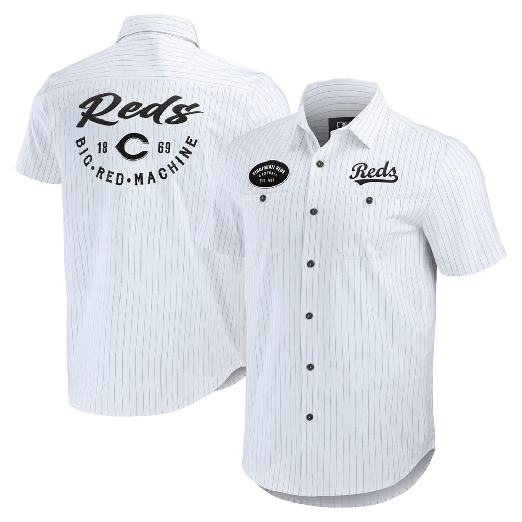 Cincinnati Reds Darius Rucker Collection by Fanatics Pin Stripe Short Sleeve Button-Up Shirt - White