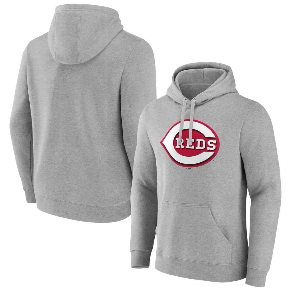 Cincinnati Reds Official Logo Fitted Pullover Hoodie - Heather Gray