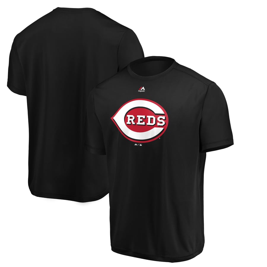 Men's Cincinnati Reds Majestic Black Synthetic Official Team Logo T-Shirt