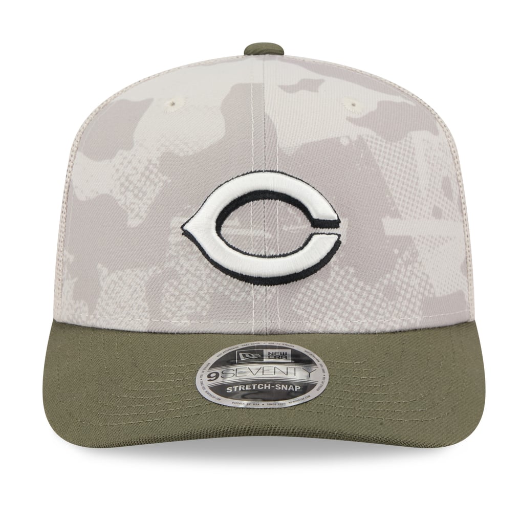 Cincinnati Reds New Era 2025 Armed Forces Day 9SEVENTY Stretch-Snap Hat - Light Beige/Olive