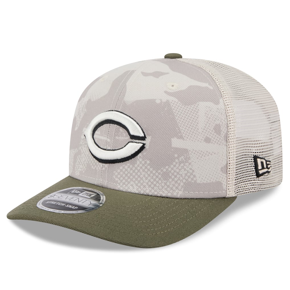 Cincinnati Reds New Era 2025 Armed Forces Day 9SEVENTY Stretch-Snap Hat - Light Beige/Olive