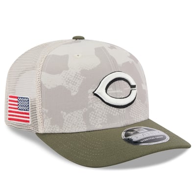 Cincinnati Reds New Era 2025 Armed Forces Day 9SEVENTY Stretch-Snap Hat - Light Beige/Olive