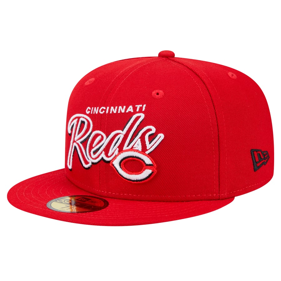 Cincinnati Reds Script Images Men's Cincinnati Reds New Era Red Script Sided 59FIFTY Fitted Hat