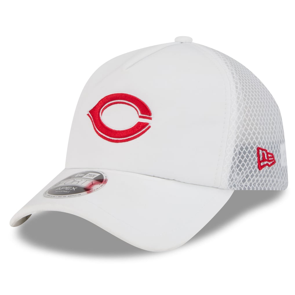 Cincinnati Reds New Era 2026 Batting Practice Apex 9FORTY Adjustable Trucker Hat - White
