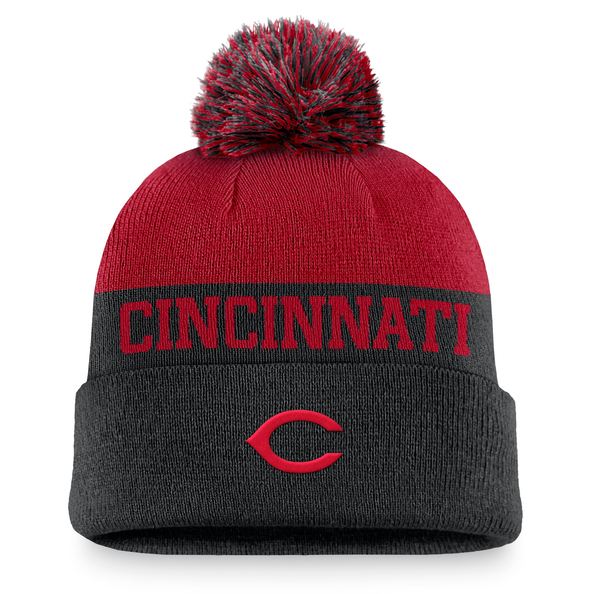 Men's Cincinnati Reds Nike Black Rewind Peak Cuffed Knit Hat with Pom