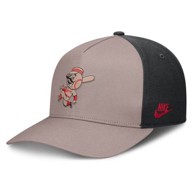 Cincinnati Reds Nike Cooperstown Rise A-Frame Adjustable Hat - Light Brown/Black