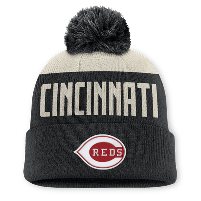 Cincinnati Reds Nike Peak Standard Cuffed Knit Hat with Pom - Natural/Black