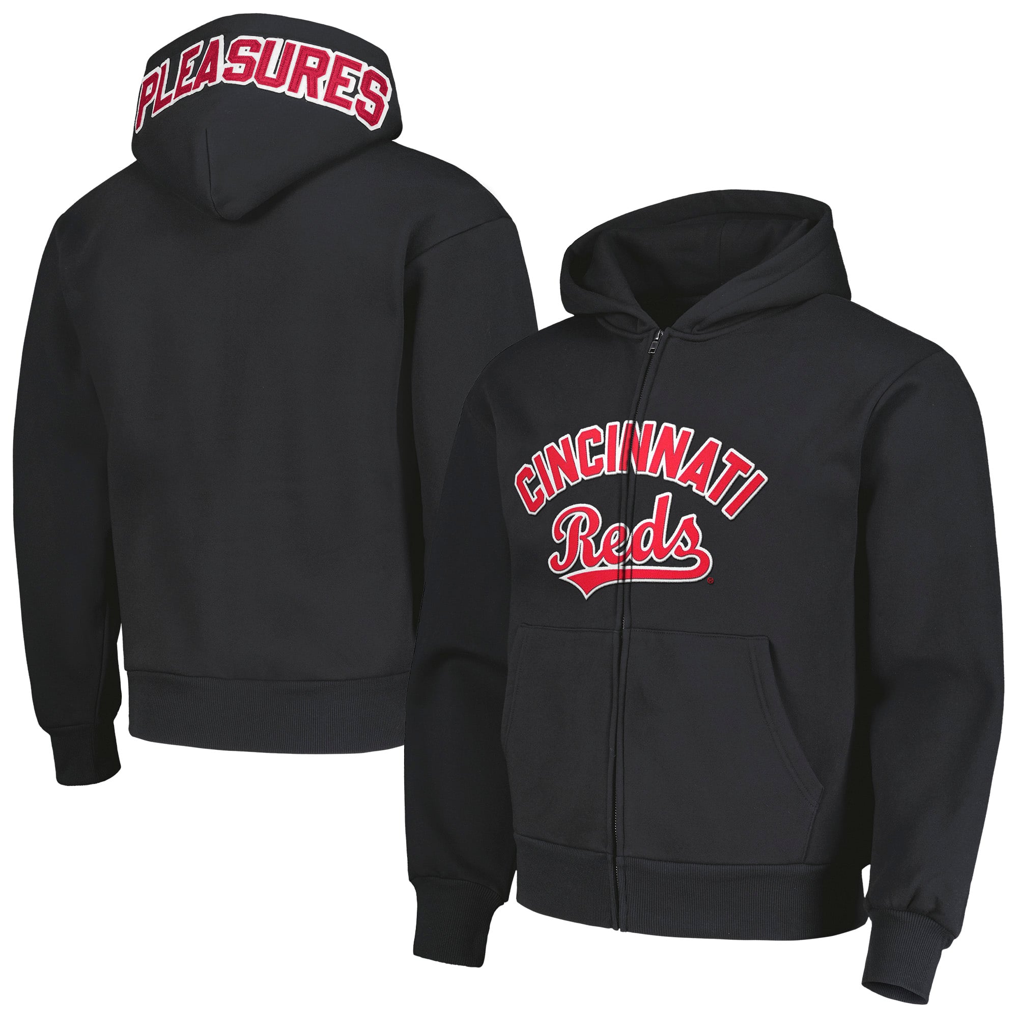 Men's Cincinnati Reds PLEASURES Black Opening Day Full-Zip Hoodie