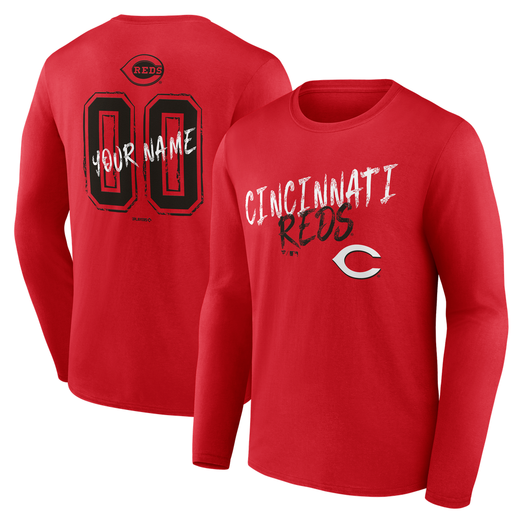 Cincinnati Reds  Hustle Personalized Name & Number Long Sleeve T-Shirt - Red